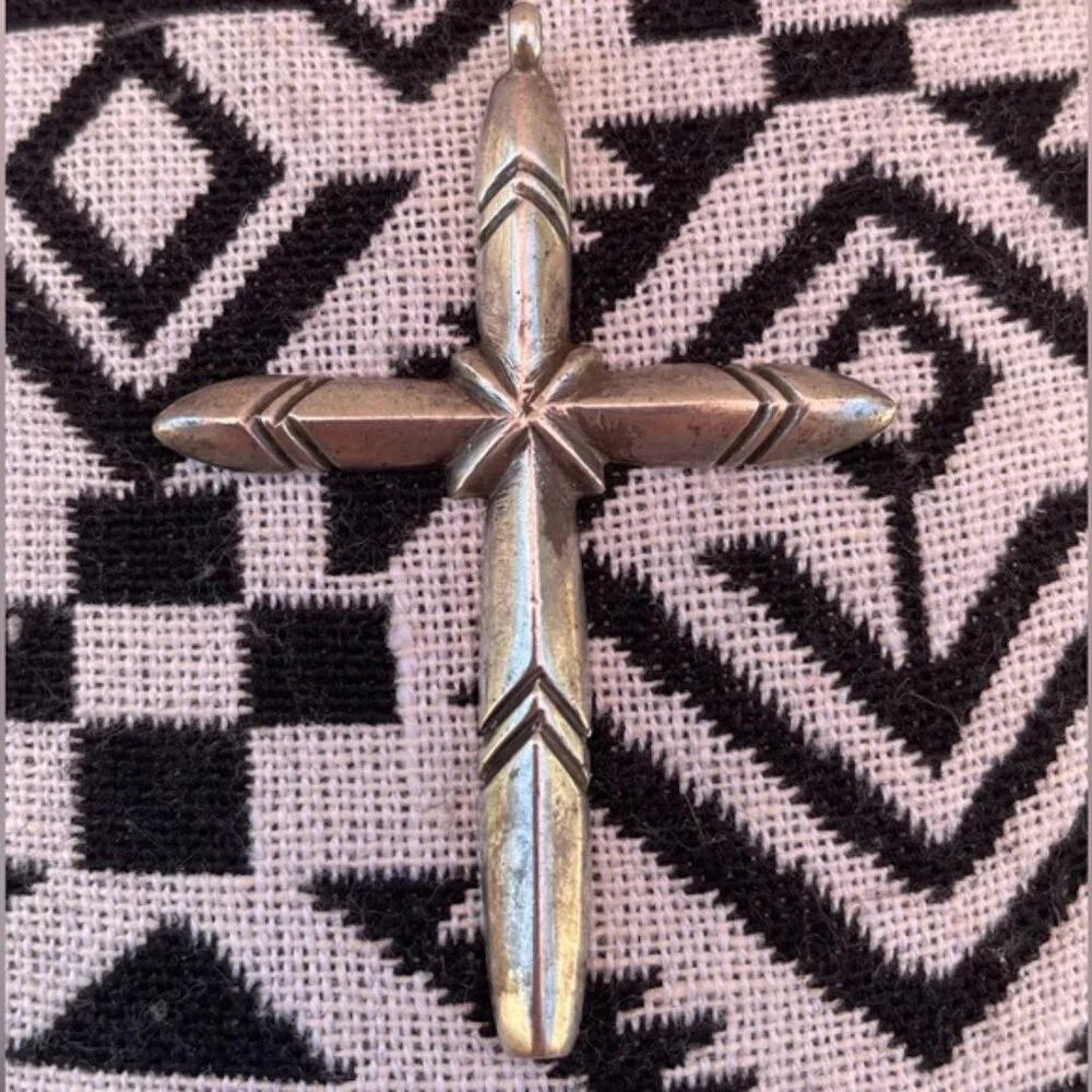 Vintage Navajo Cross Sand Cast Silver Pendant